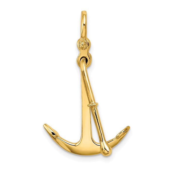 Million Charms 14K Yellow Gold Themed 3-D Polished Nautical Anchor 2 Piece & Moveable Charm