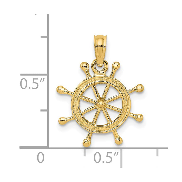 Million Charms 14K Yellow Gold Themed 2-D Ship Wheel Charm