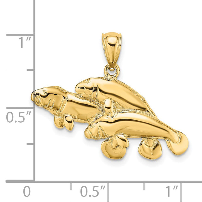 Million Charms 14K Yellow Gold Themed 2-D & Polished Three Manatees Charm