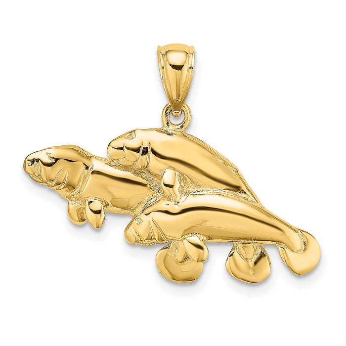 Million Charms 14K Yellow Gold Themed 2-D & Polished Three Manatees Charm