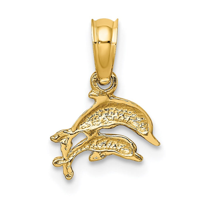 Million Charms 14K Yellow Gold Themed 2-D Mini Double Dolphins Swimming Charm