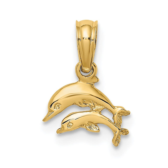 Million Charms 14K Yellow Gold Themed 2-D Mini Double Dolphins Swimming Charm