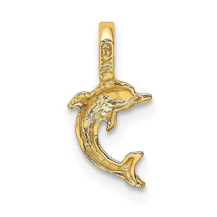 Million Charms 14K Yellow Gold Themed Mini Jumping Dolphin With Fixed Bail Charm