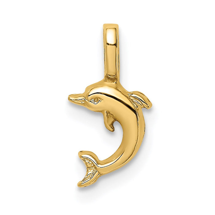 Million Charms 14K Yellow Gold Themed Mini Jumping Dolphin With Fixed Bail Charm