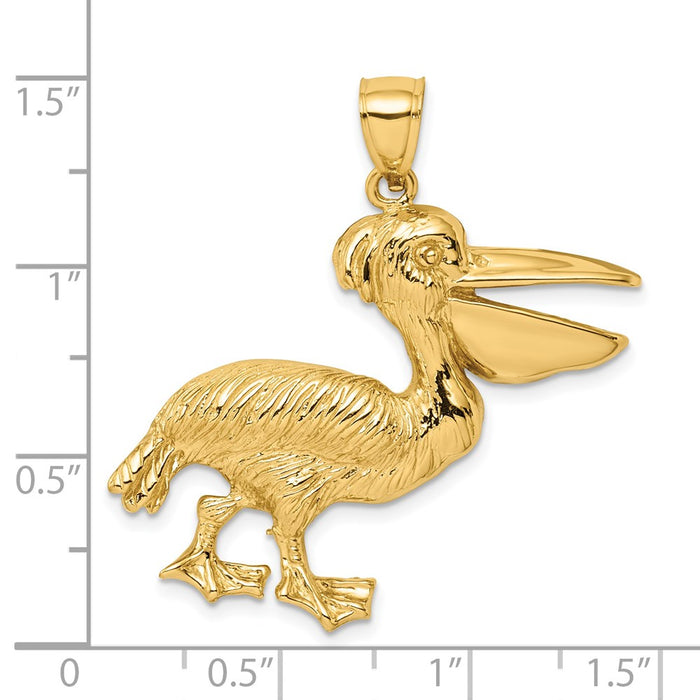 Million Charms 14K Yellow Gold Themed 2-D Textured Pelican Charm