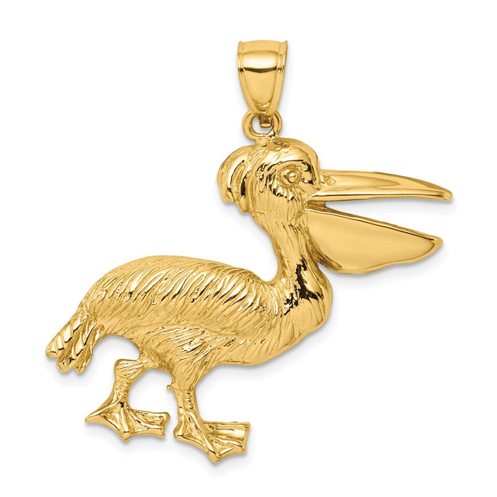 Million Charms 14K Yellow Gold Themed 2-D Textured Pelican Charm