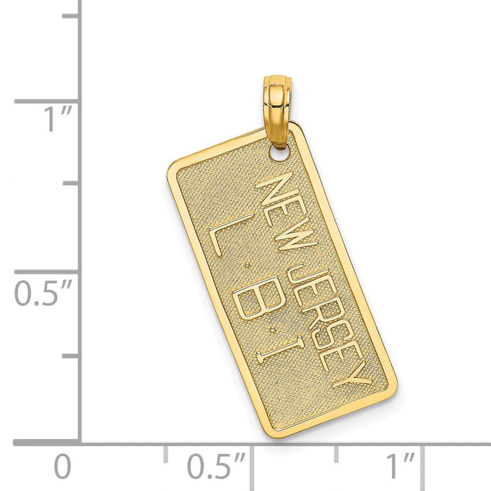 Million Charms 14K Yellow Gold Themed Textured Nj-Lbi License Plate Charm