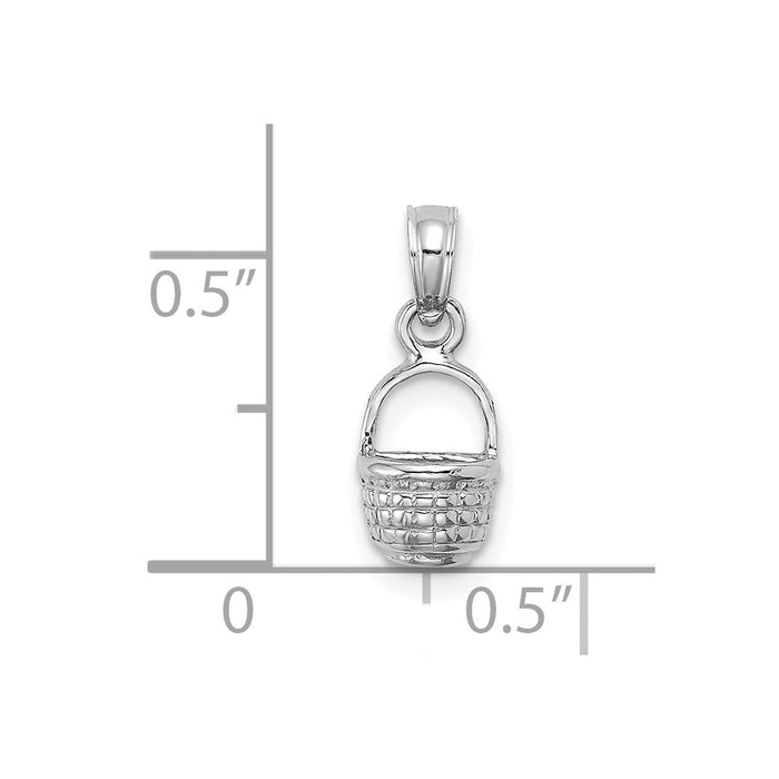 Million Charms 14K White Gold Themed 2-D Flat Back Mini Basket Charm