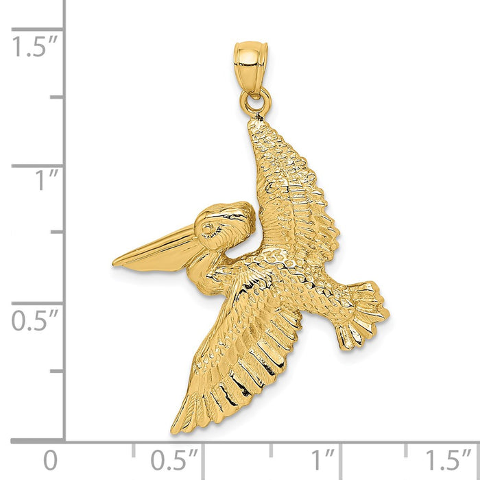 Million Charms 14K Yellow Gold Themed 2-D Flying Pelican Charm