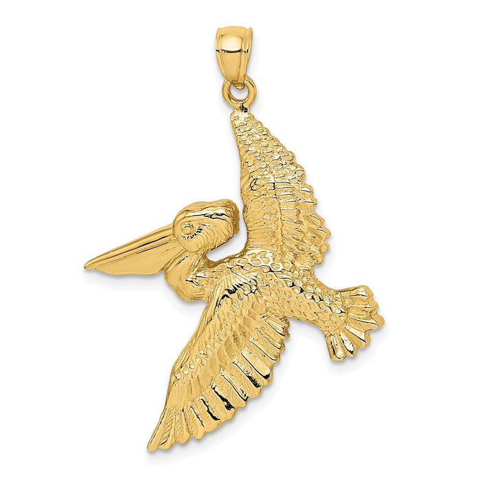 Million Charms 14K Yellow Gold Themed 2-D Flying Pelican Charm