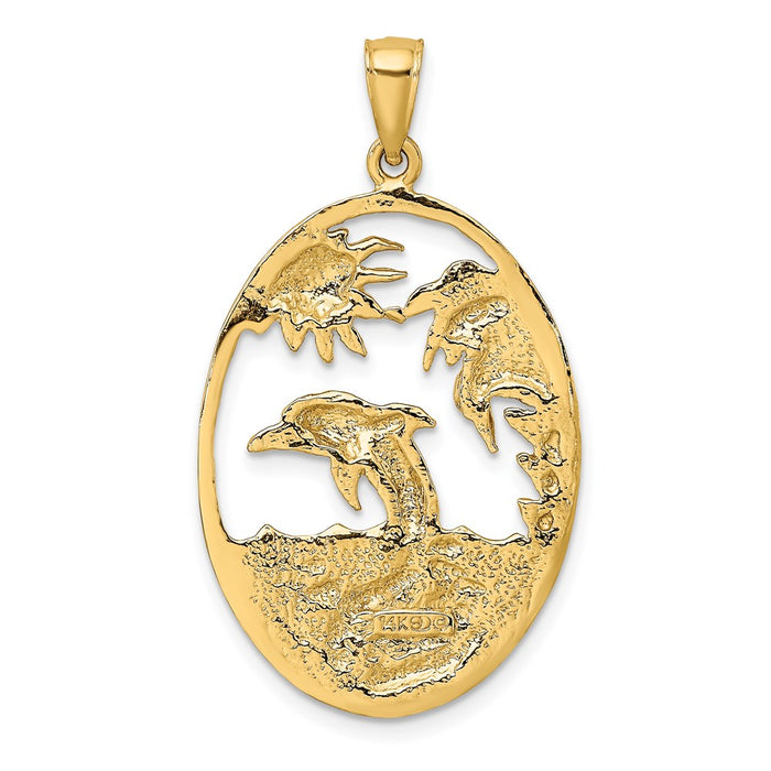 Million Charms 14K Yellow Gold Themed Dolphin Jumping In Ocean Scene Charm