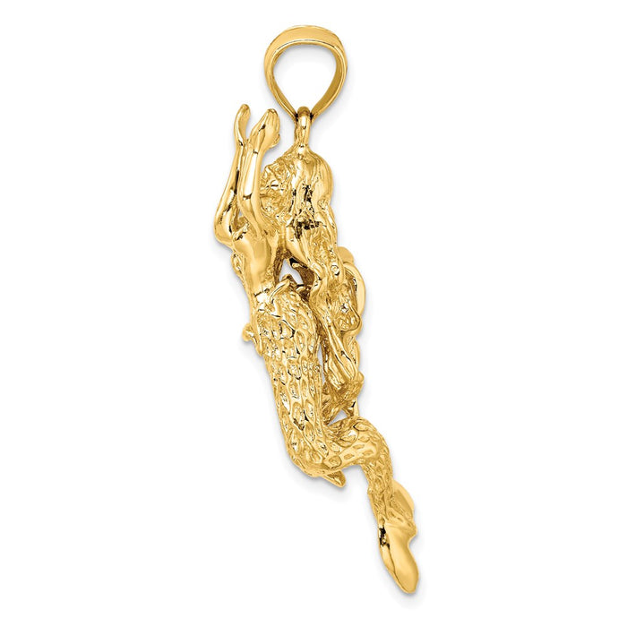 Million Charms 14K Yellow Gold Themed 3-D Textured Large Mermaid Charm