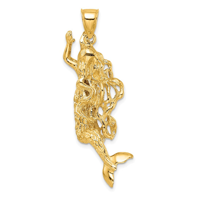 Million Charms 14K Yellow Gold Themed 3-D Textured Large Mermaid Charm