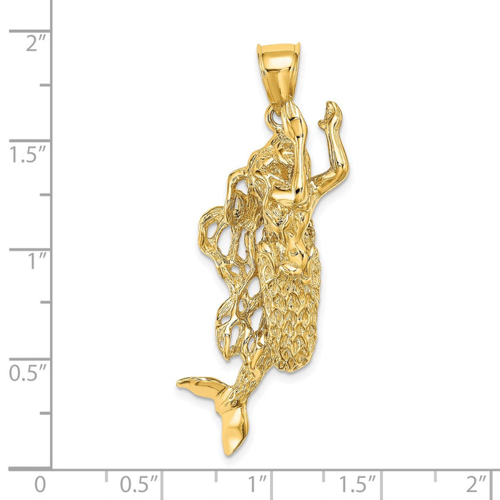 Million Charms 14K Yellow Gold Themed 3-D Textured Large Mermaid Charm