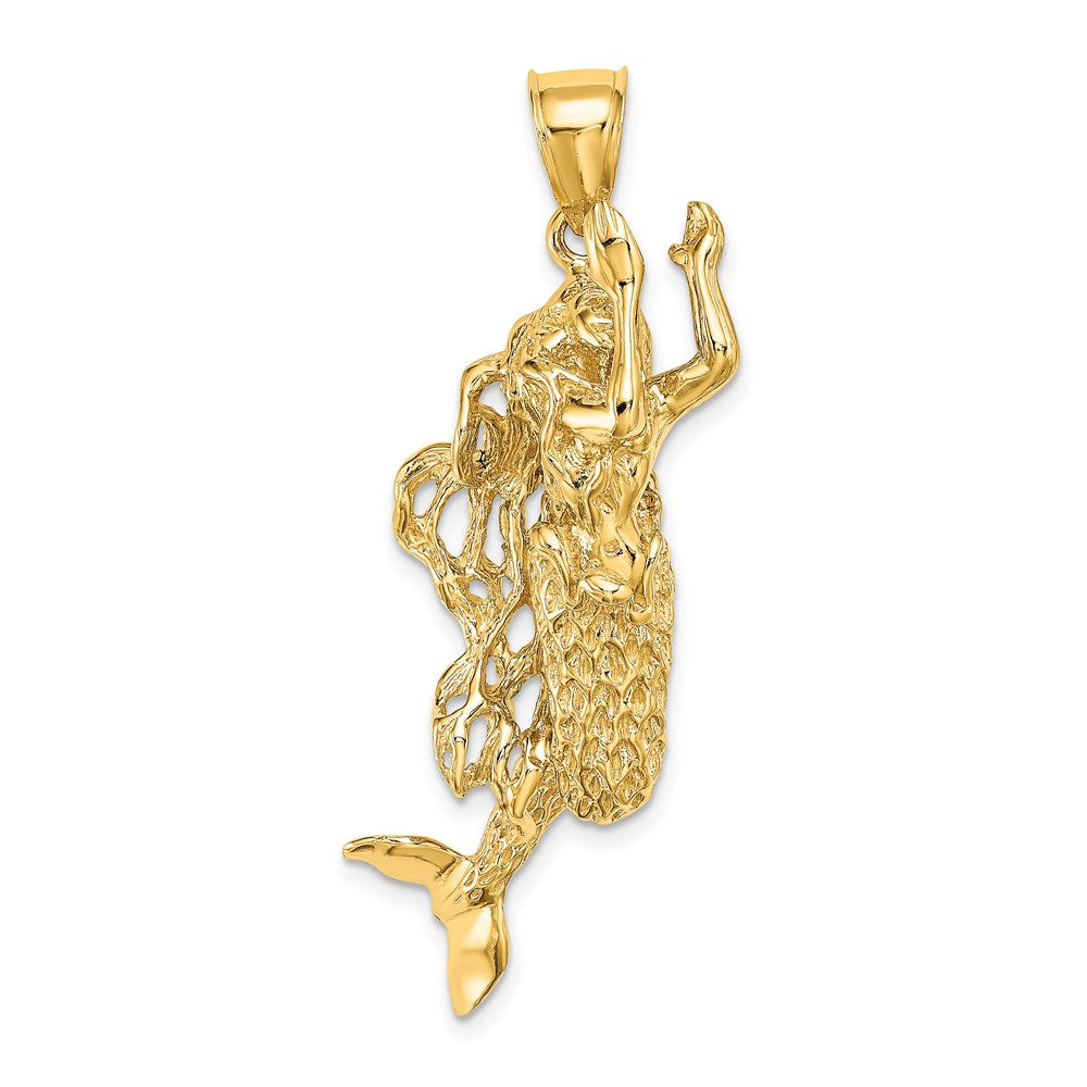 Million Charms 14K Yellow Gold Themed 3-D Textured Large Mermaid Charm