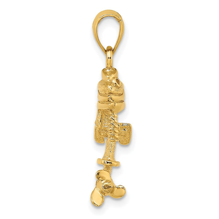 Million Charms 14K Yellow Gold Themed 3-D Moveabel Boat Engine Charm