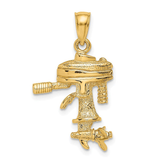 Million Charms 14K Yellow Gold Themed 3-D Moveabel Boat Engine Charm