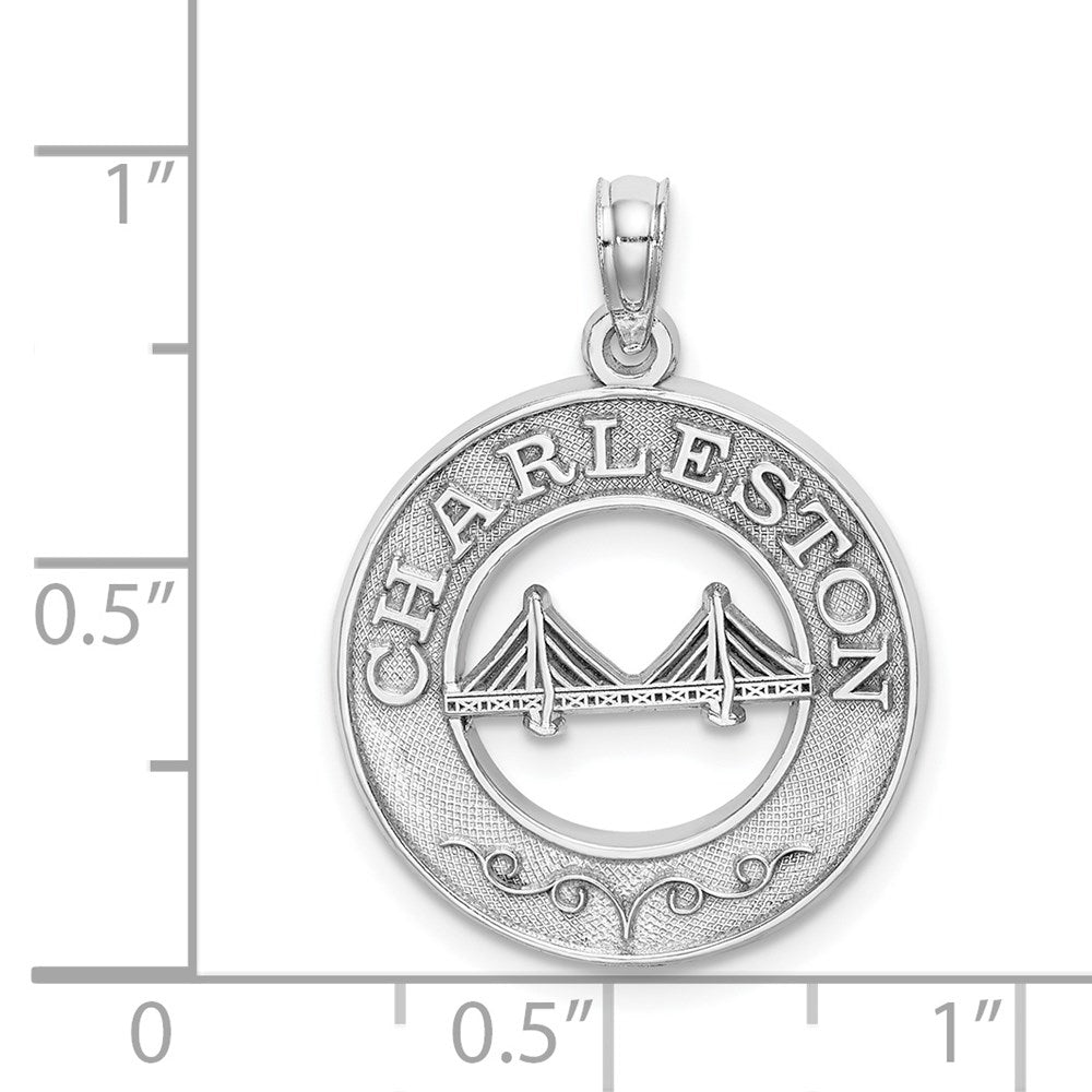 Million Charms 14K White Gold Themed Charleston Round Frame With Bridge Charm