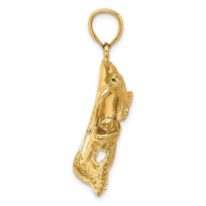 Million Charms 14K Yellow Gold Themed 2-D Bass Fish Jumping Charm
