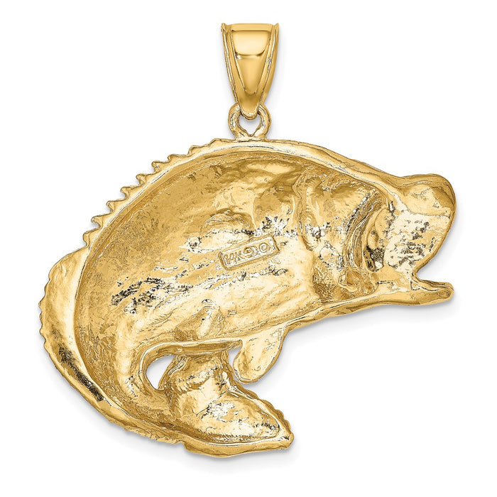 Million Charms 14K Yellow Gold Themed 2-D Bass Fish Jumping Charm