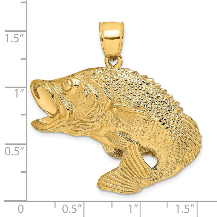 Million Charms 14K Yellow Gold Themed 2-D Bass Fish Jumping Charm