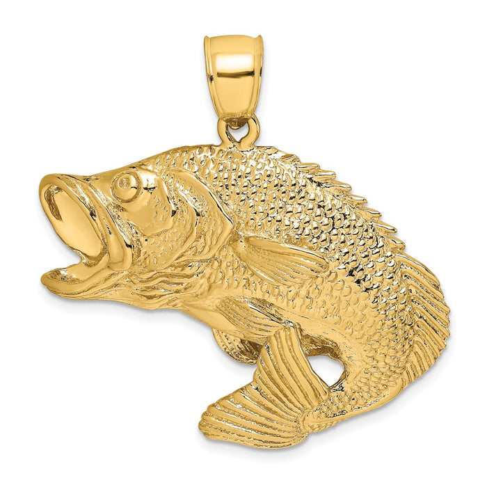 Million Charms 14K Yellow Gold Themed 2-D Bass Fish Jumping Charm
