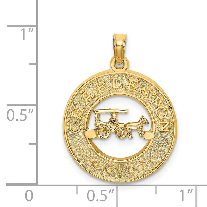 Million Charms 14K Yellow Gold Themed Charleston Round Frame With Horse & Cart Charm