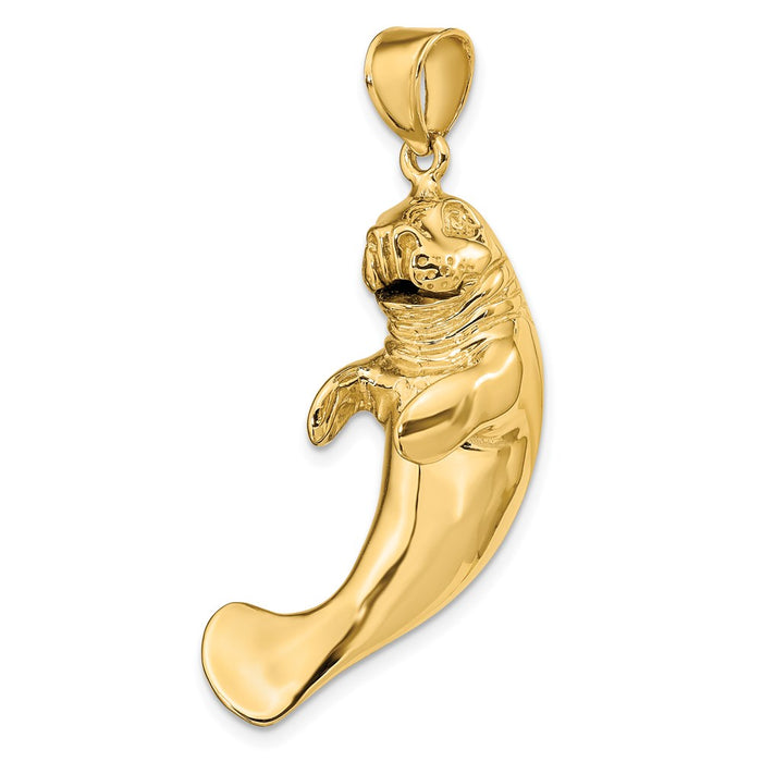 Million Charms 14K Yellow Gold Themed 3-D Polished Manatee Charm