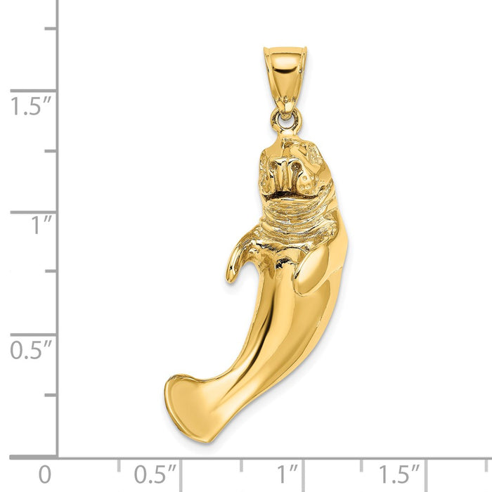 Million Charms 14K Yellow Gold Themed 3-D Polished Manatee Charm