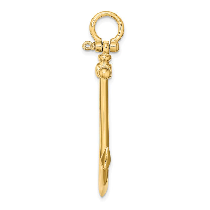 Million Charms 14K Yellow Gold Themed 3-D Large Nautical Anchor Charm