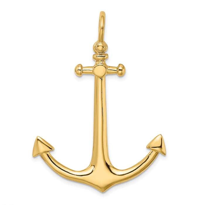 Million Charms 14K Yellow Gold Themed 3-D Large Nautical Anchor Charm