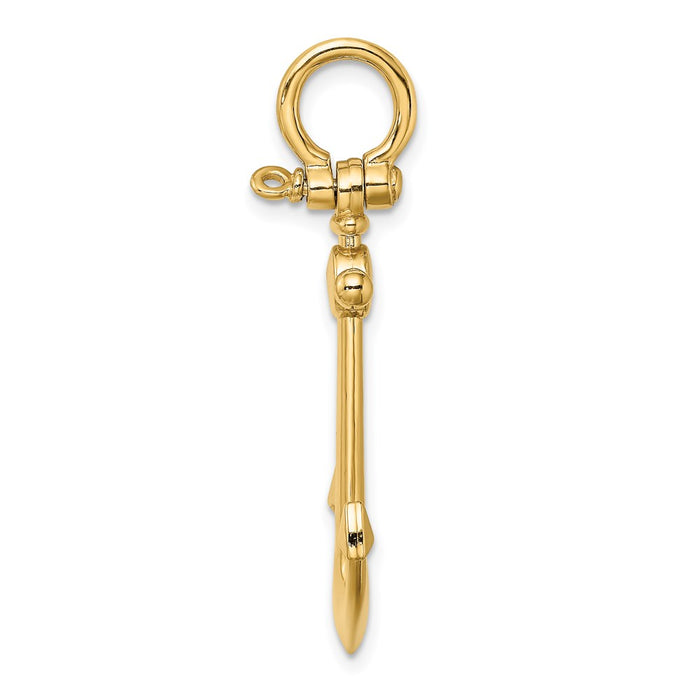 Million Charms 14K Yellow Gold Themed 3-D Small Nautical Anchor With Shackle Bail Charm