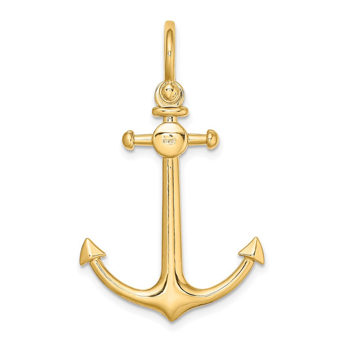 Million Charms 14K Yellow Gold Themed 3-D Small Nautical Anchor With Shackle Bail Charm