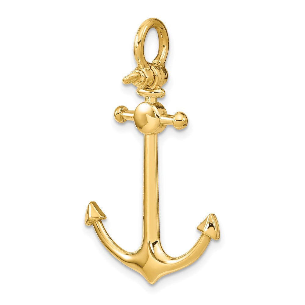 Million Charms 14K Yellow Gold Themed 3-D Small Nautical Anchor With Shackle Bail Charm