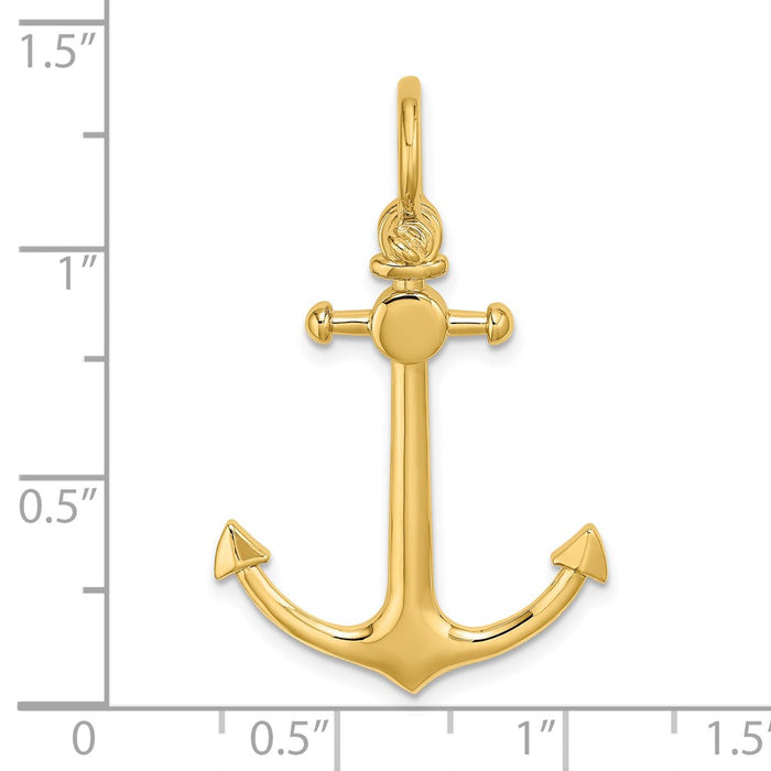 Million Charms 14K Yellow Gold Themed 3-D Small Nautical Anchor With Shackle Bail Charm