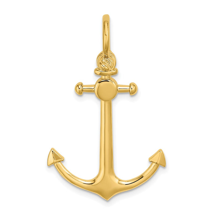 Million Charms 14K Yellow Gold Themed 3-D Small Nautical Anchor With Shackle Bail Charm