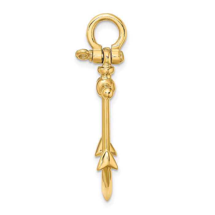 Million Charms 14K Yellow Gold Themed 3-D Nautical Anchor With Shackle Bail Charm