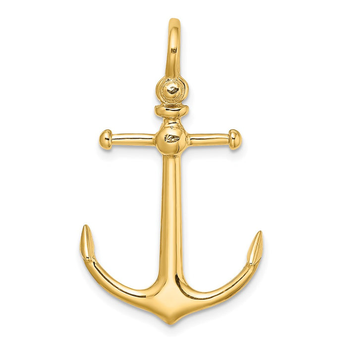 Million Charms 14K Yellow Gold Themed 3-D Nautical Anchor With Shackle Bail Charm