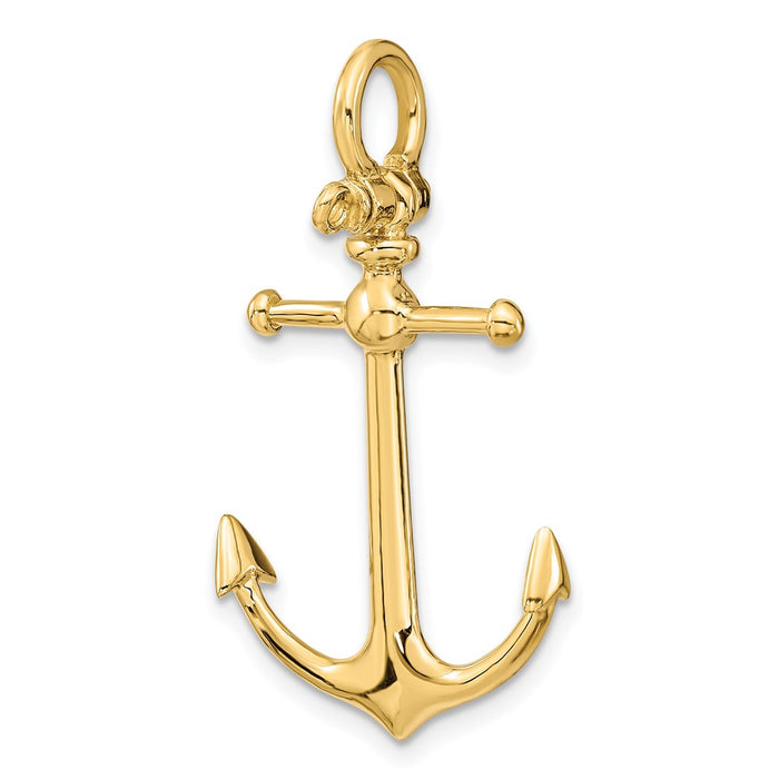 Million Charms 14K Yellow Gold Themed 3-D Nautical Anchor With Shackle Bail Charm