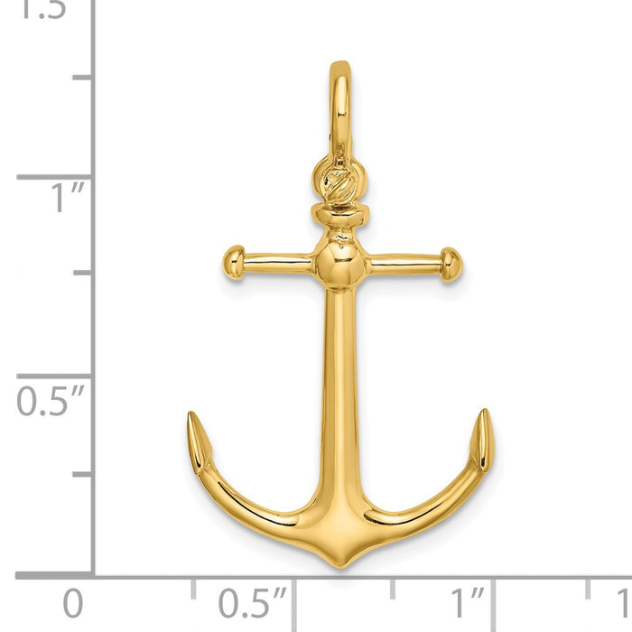 Million Charms 14K Yellow Gold Themed 3-D Nautical Anchor With Shackle Bail Charm