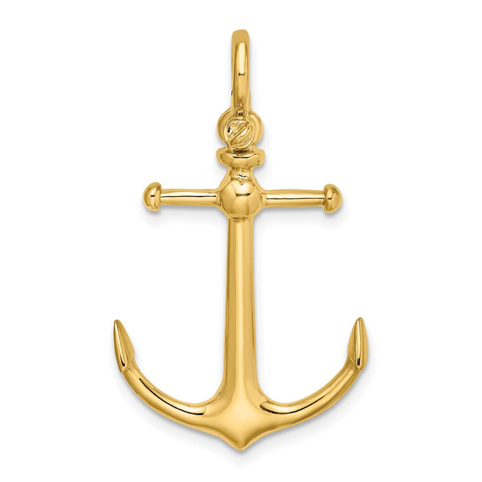 Million Charms 14K Yellow Gold Themed 3-D Nautical Anchor With Shackle Bail Charm