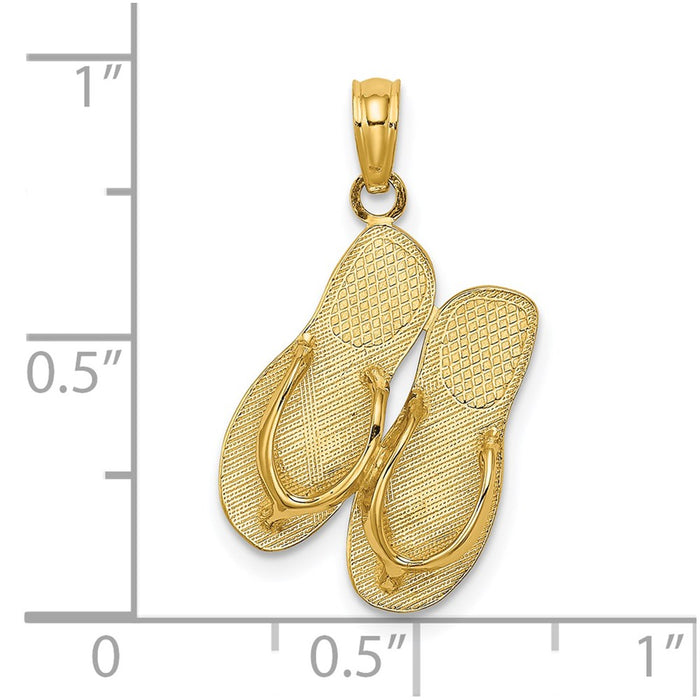 Million Charms 14K Yellow Gold Themed Polished Large Marco Island Double Flip-Flop Charm