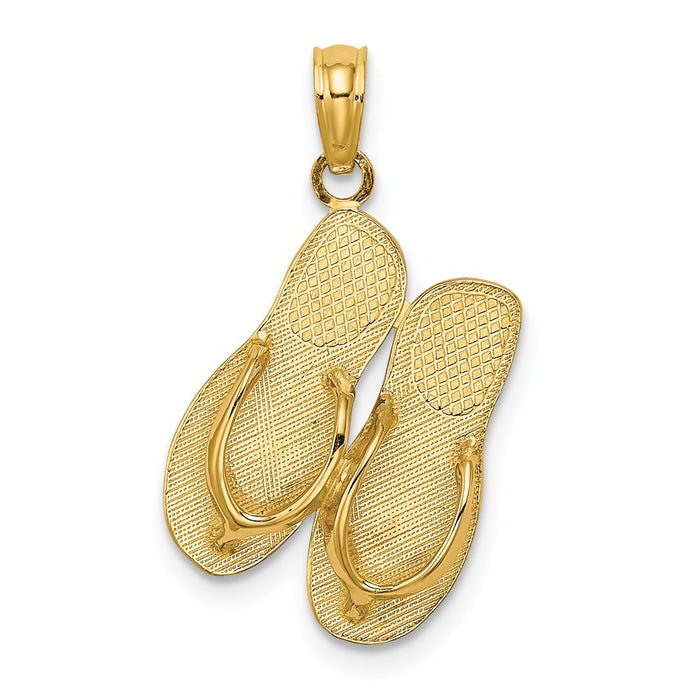 Million Charms 14K Yellow Gold Themed Polished Large Marco Island Double Flip-Flop Charm