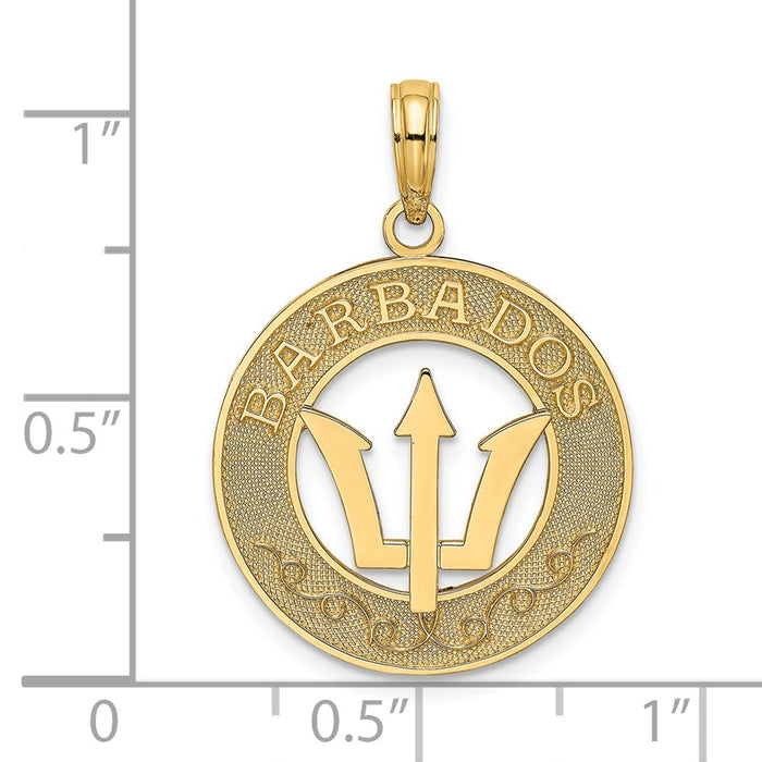 Million Charms 14K Yellow Gold Themed Barbados On Round Frame With Trident Spear Charm