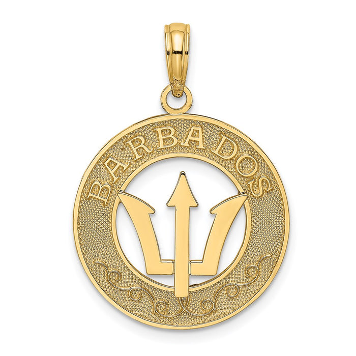 Million Charms 14K Yellow Gold Themed Barbados On Round Frame With Trident Spear Charm