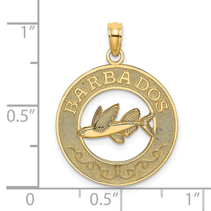 Million Charms 14K Yellow Gold Themed Barbados On Round Frame With Flying Fish Charm