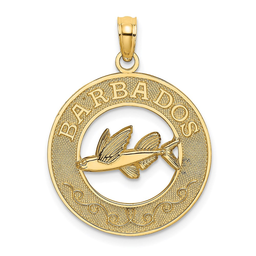 Million Charms 14K Yellow Gold Themed Barbados On Round Frame With Flying Fish Charm