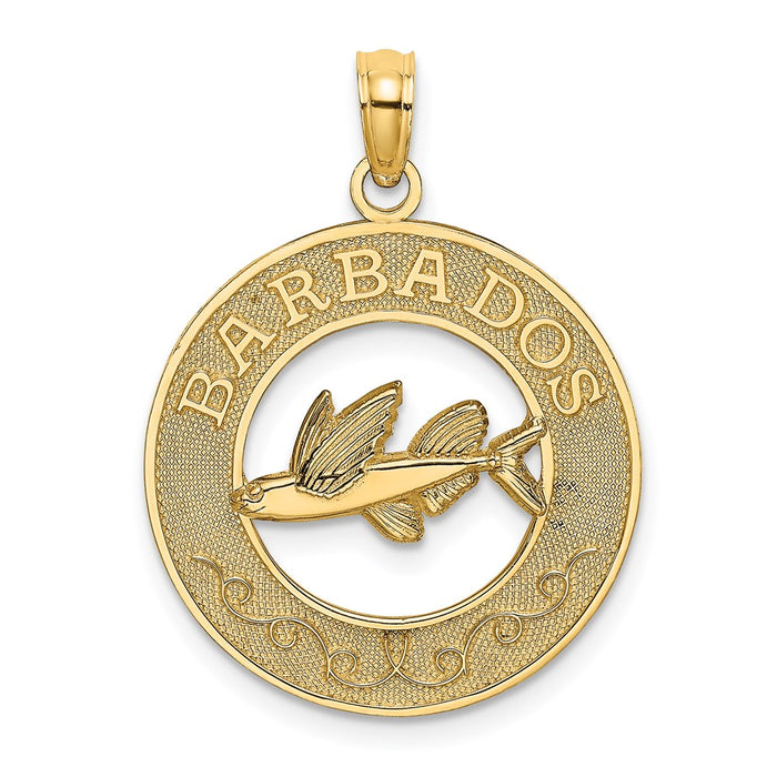 Million Charms 14K Yellow Gold Themed Barbados On Round Frame With Flying Fish Charm