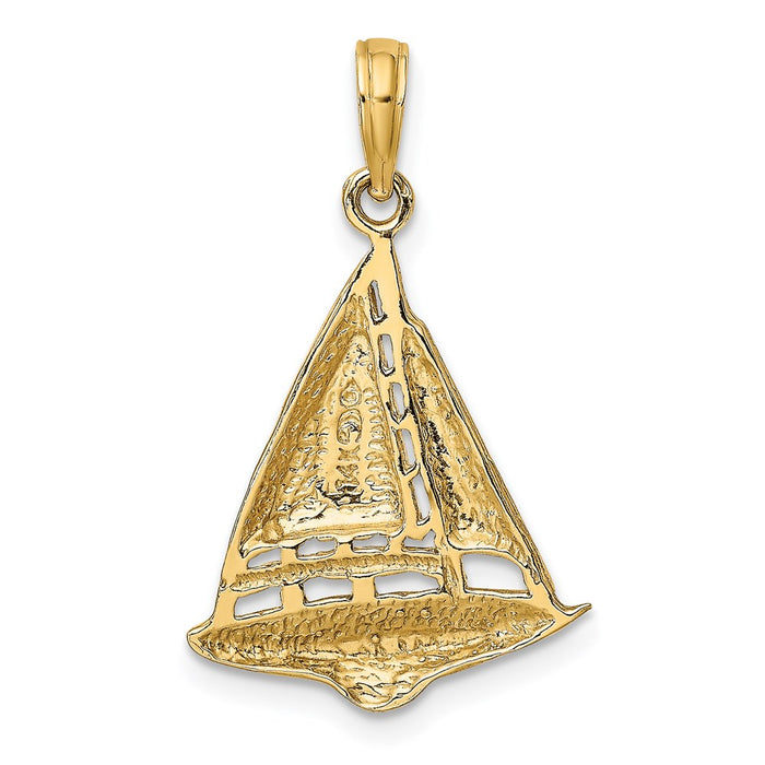 Million Charms 14K Yellow Gold Themed 2-D Nautical Sailboat Charm