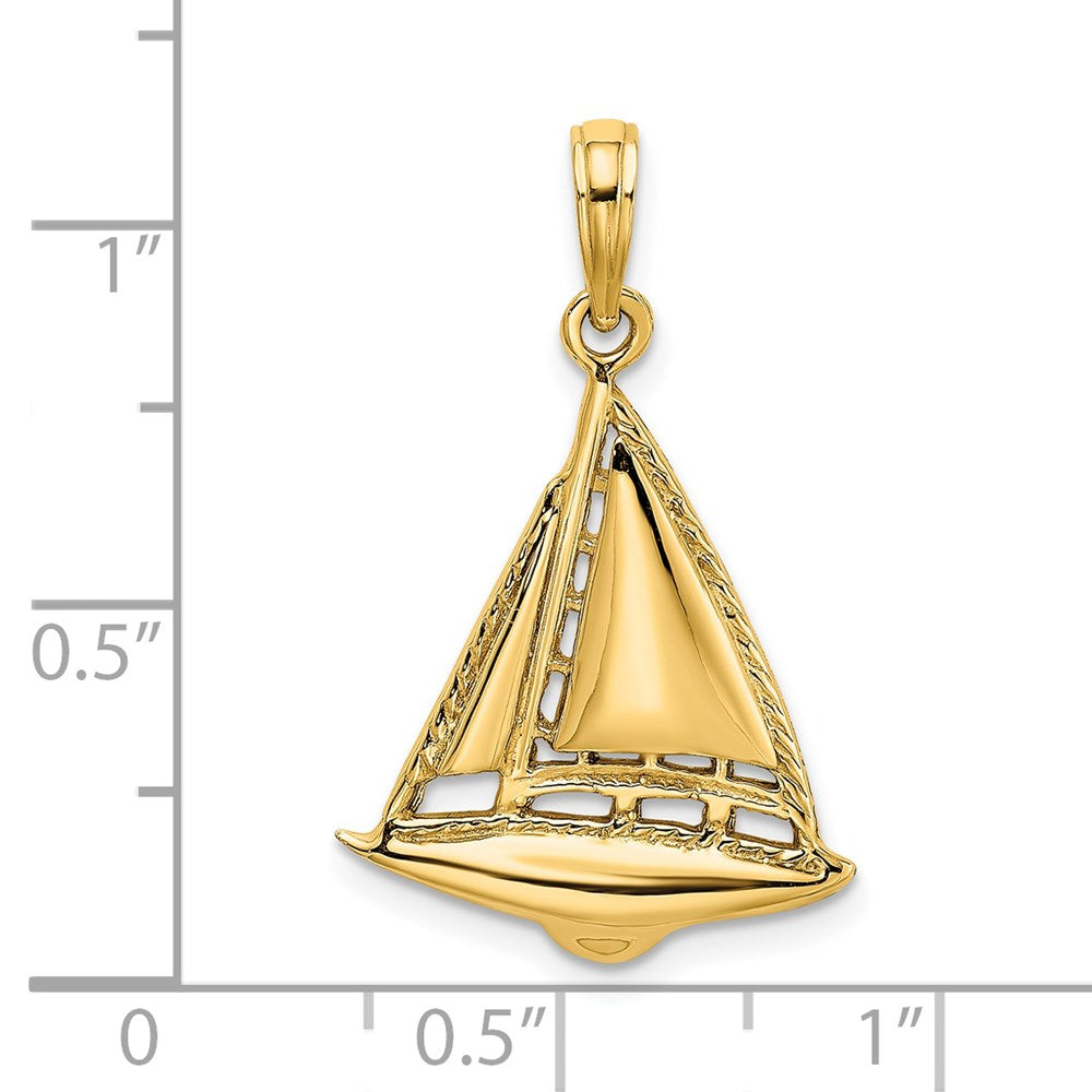Million Charms 14K Yellow Gold Themed 2-D Nautical Sailboat Charm